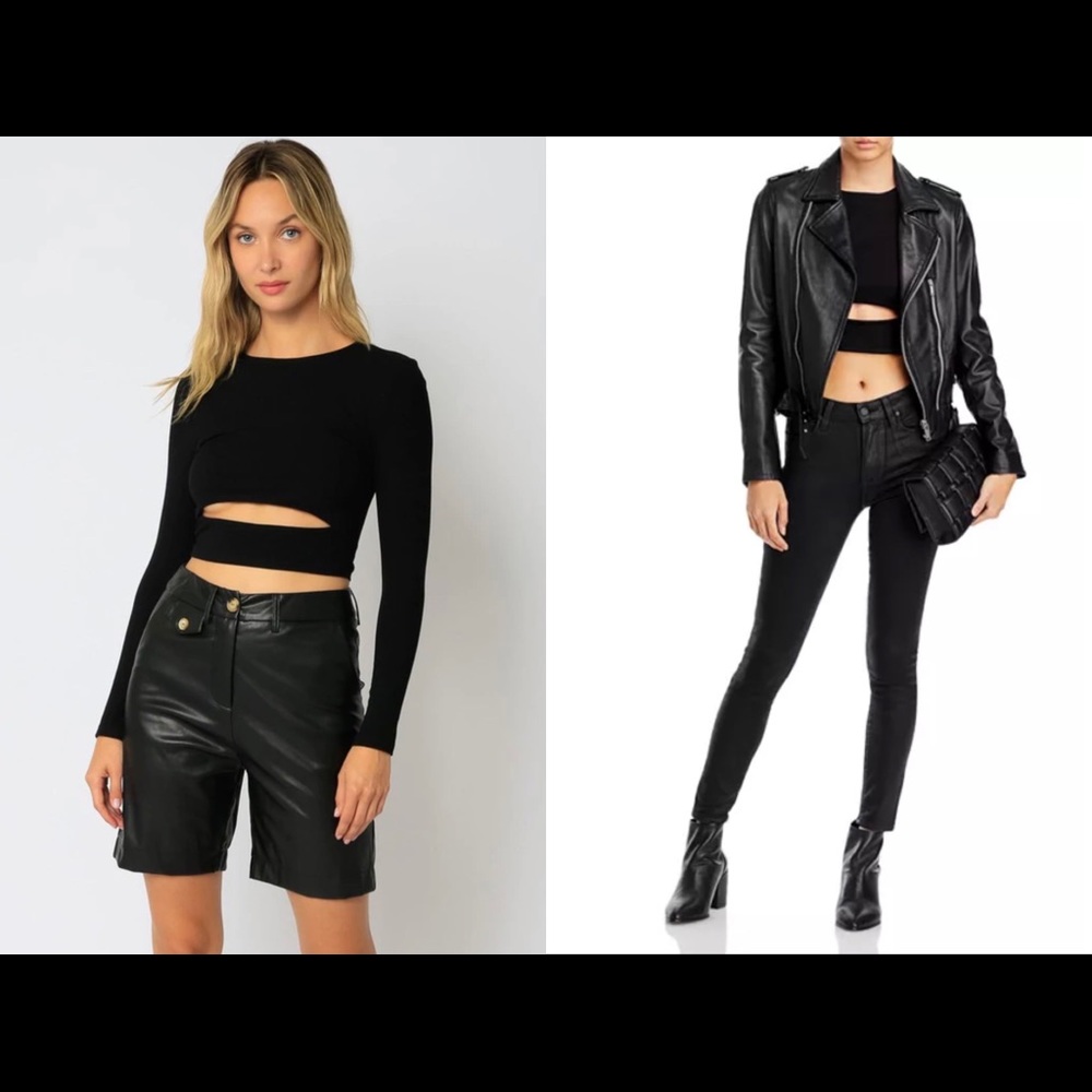 FORE Black Cropped Cutout Long Sleeve Top Size S